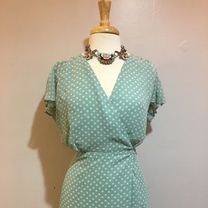 blue polka dot wrap dress